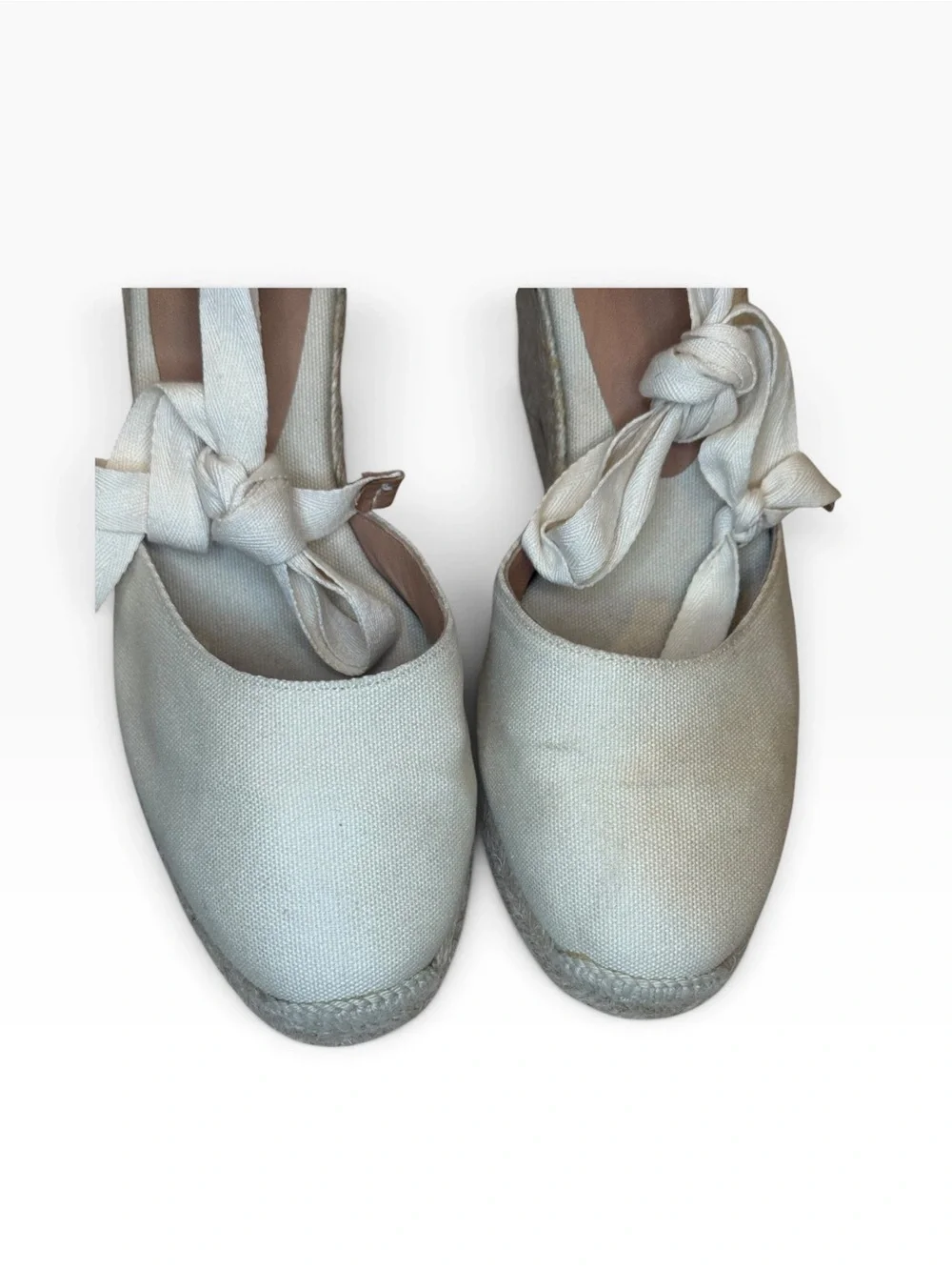 Castañer Cream Canvas Lace-Up Wedge Espadrilles Made in Spain EU 39